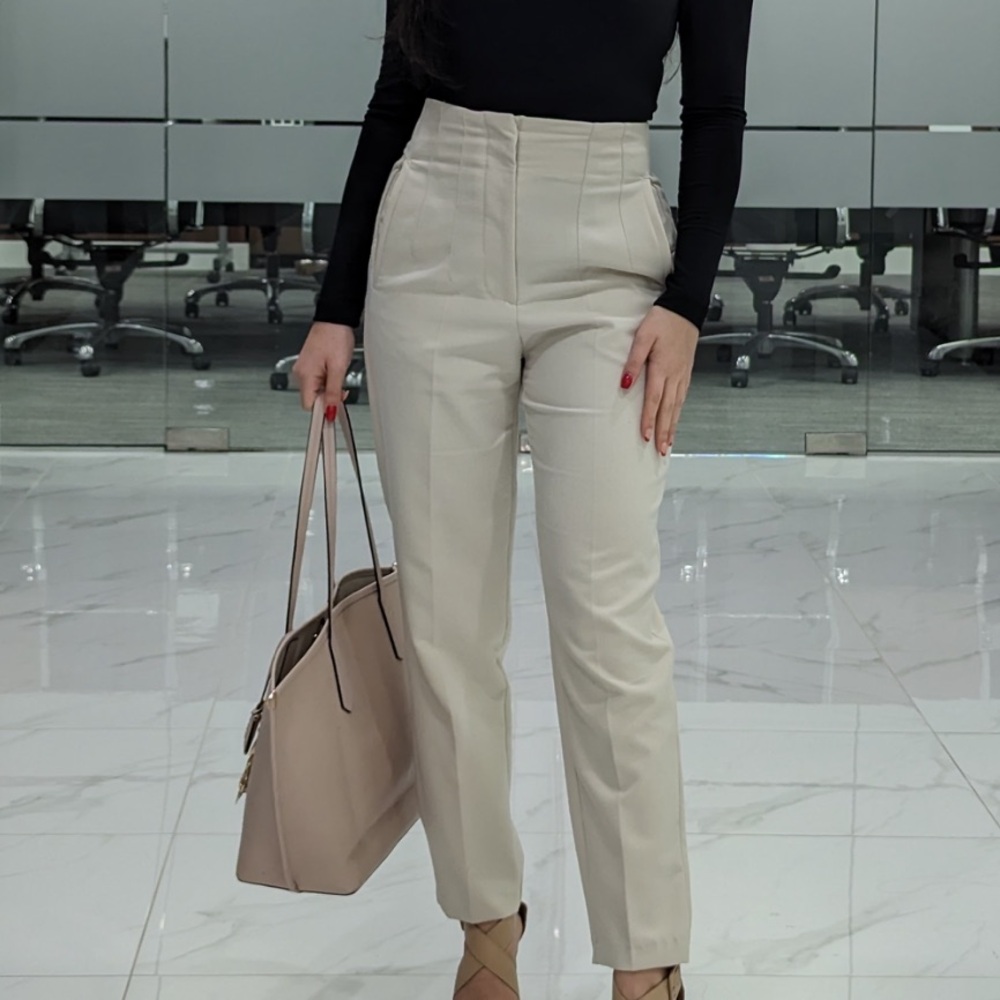Zara high waisted dress pants in oyster white/cream
